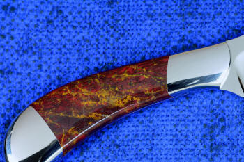 "Sonoma" working, chef's knife, reverse side gemstone handle detail. This jasper will outlast the knife, a truly hard and durable rock