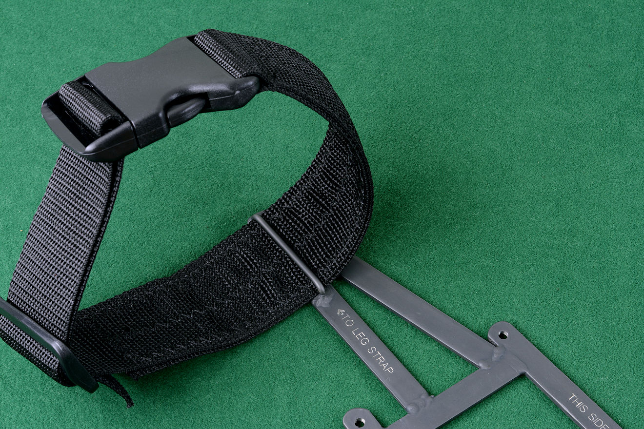 "Ananke" tactical sheath modular frame component showing leg strap and frame loop