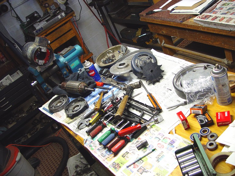 Tool Repair: here's the main square wheel belt grinder's dc permanent magnet motor on the bench. Nothing runs forever! This rebuild will give it new bearings, brushes, holders and new life! I do all the industrial machine repairs in the studio!