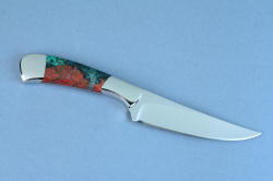 "Llano Sunrise" Chef's Set, Talitha small utility knife, in T3 cryogenically treated 440C high chromium martensitic stainless steel blades, 304 stainless steel bolsters, Cuprite Mosaic gemstone handles