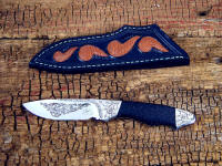 "Thuban" in hand-engraved 440C high chromium stainless steel blade, 304 stainless steel bolsters, Italian blue goldstone gemstone, lizard skin inlaid sheath